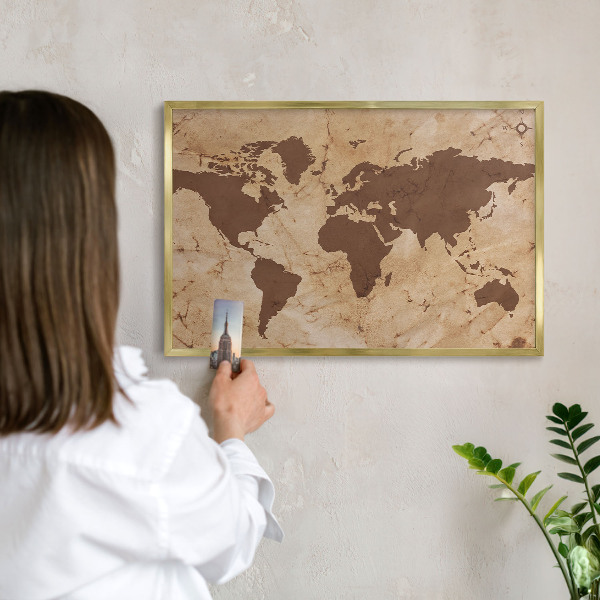 Lavagna magnetica per calamite souvenir in colore oro Mappa del mondo