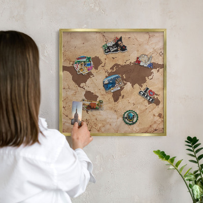 Lavagna magnetica per calamite souvenir in colore oro Mappa del mondo
