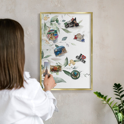 Lavagna magnetica per calamite souvenir in colore oro Foglie verdi