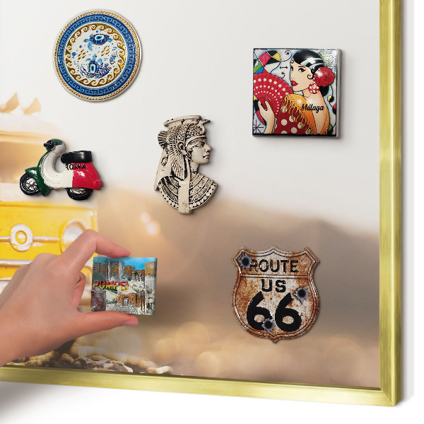 Lavagna magnetica per calamite souvenir in colore oro Viaggio retrò