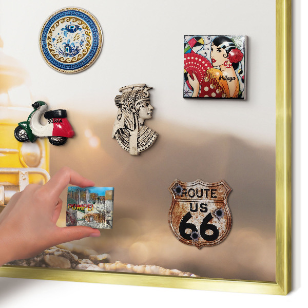 Lavagna magnetica per calamite souvenir in colore oro Viaggio retrò