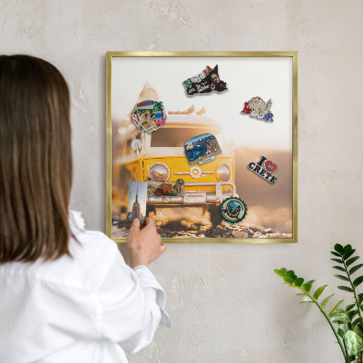 Lavagna magnetica per calamite souvenir in colore oro Viaggio retrò