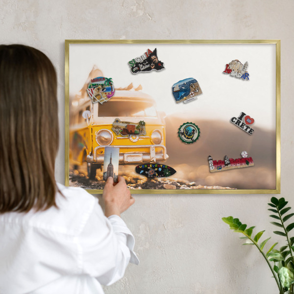 Lavagna magnetica per calamite souvenir in colore oro Viaggio retrò