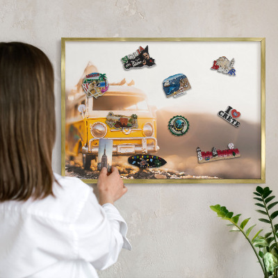 Lavagna magnetica per calamite souvenir in colore oro Viaggio retrò