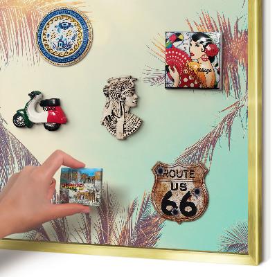Lavagna magnetica per calamite souvenir in colore oro Paradiso tropicale