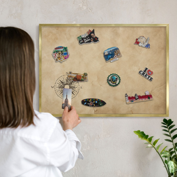 Lavagna magnetica per calamite souvenir in colore oro Rosa dei venti