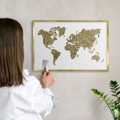 Lavagna per calamite delle vacanze con cornice dorata Mappa del mondo