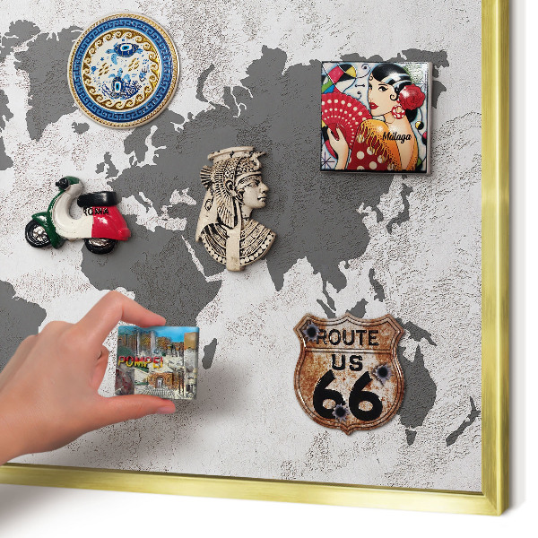 Lavagna magnetica per calamite souvenir in colore oro Mappa del mondo