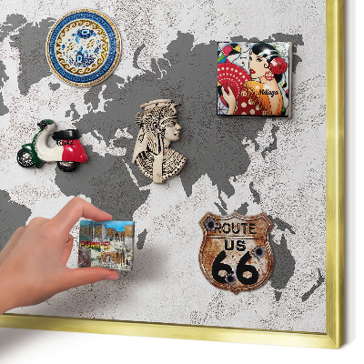 Lavagna magnetica per calamite souvenir in colore oro Mappa del mondo