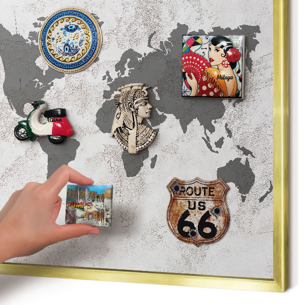 Lavagna magnetica per calamite souvenir in colore oro Mappa del mondo
