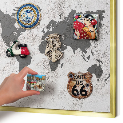 Lavagna magnetica per calamite souvenir in colore oro Mappa del mondo