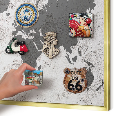 Lavagna magnetica per calamite souvenir in colore oro Mappa del mondo