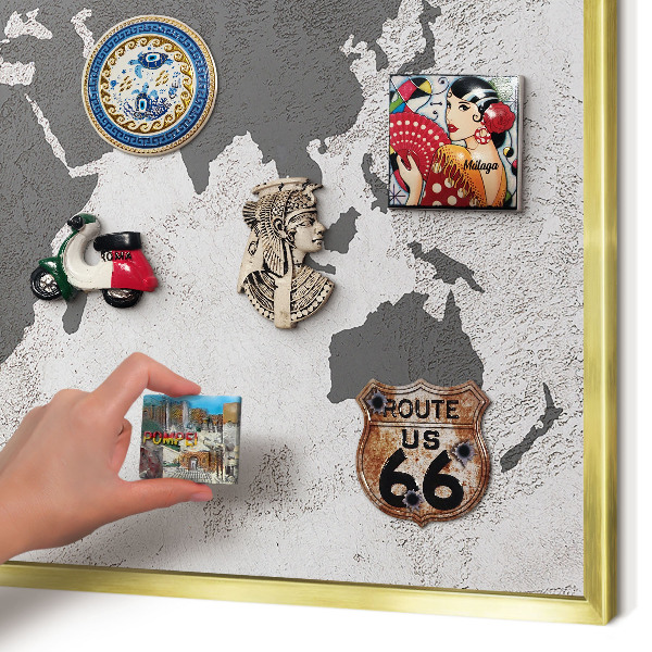 Lavagna magnetica per calamite souvenir in colore oro Mappa del mondo
