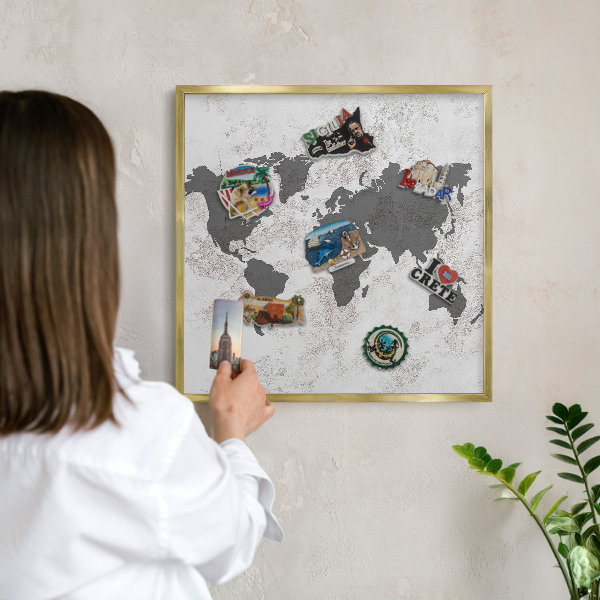Lavagna magnetica per calamite souvenir in colore oro Mappa del mondo