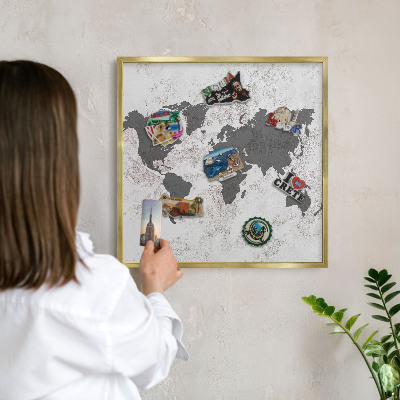Lavagna magnetica per calamite souvenir in colore oro Mappa del mondo