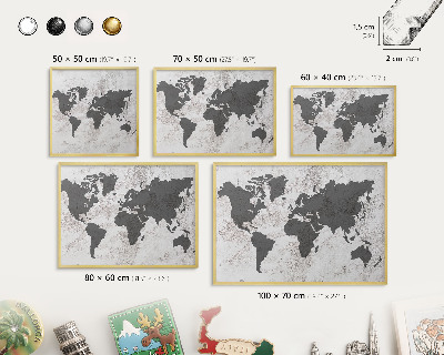 Lavagna magnetica per calamite souvenir in colore oro Mappa del mondo