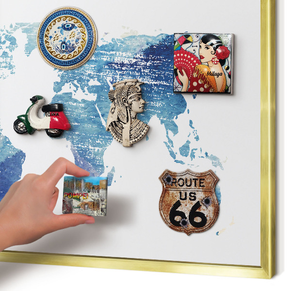 Lavagna magnetica per calamite souvenir in colore oro Mappa ad acquerello