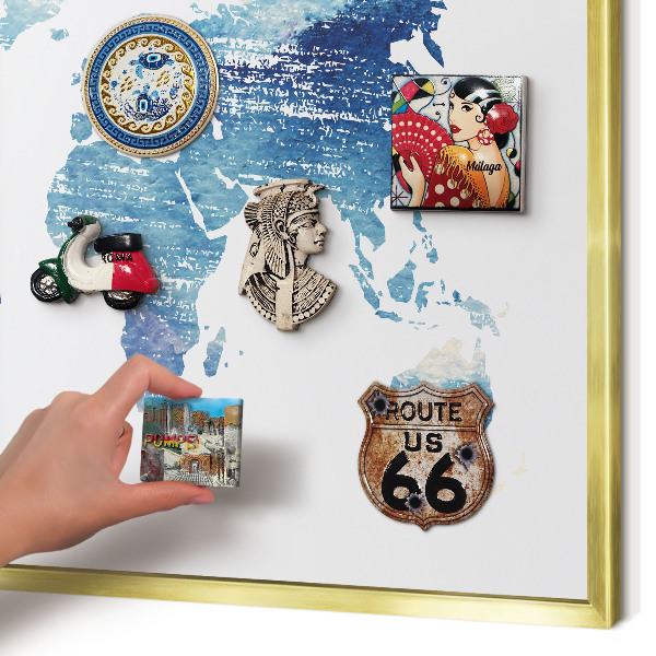 Lavagna magnetica per calamite souvenir in colore oro Mappa ad acquerello