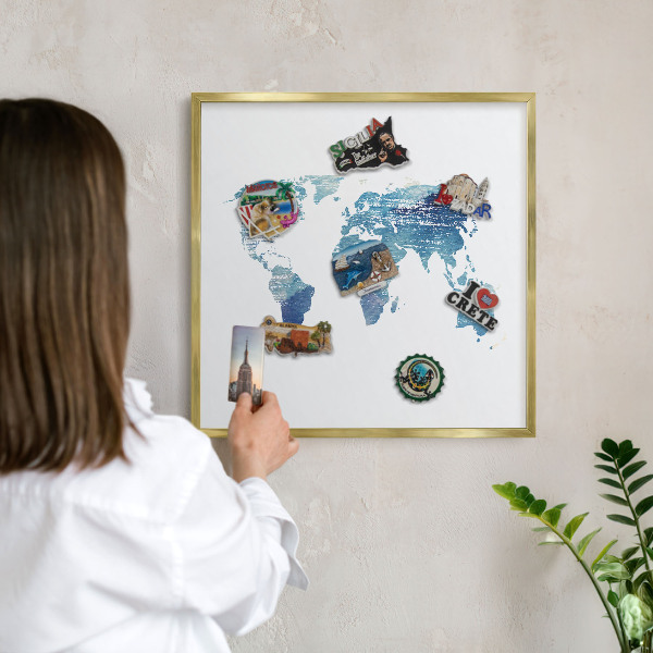 Lavagna magnetica per calamite souvenir in colore oro Mappa ad acquerello