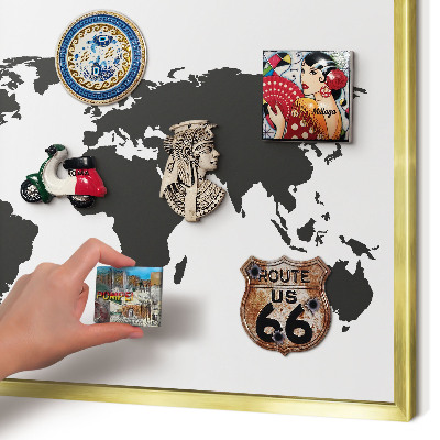 Lavagna magnetica per calamite souvenir in colore oro Mappa del mondo