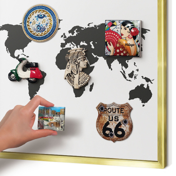 Lavagna magnetica per calamite souvenir in colore oro Mappa del mondo