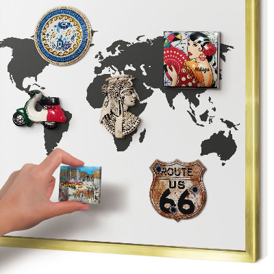 Lavagna magnetica per calamite souvenir in colore oro Mappa del mondo