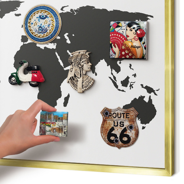 Lavagna magnetica per calamite souvenir in colore oro Mappa del mondo