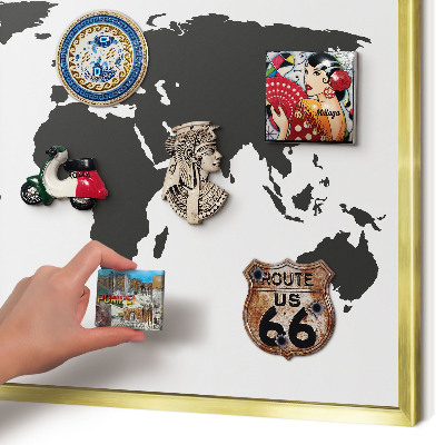 Lavagna magnetica per calamite souvenir in colore oro Mappa del mondo