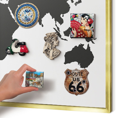 Lavagna magnetica per calamite souvenir in colore oro Mappa del mondo
