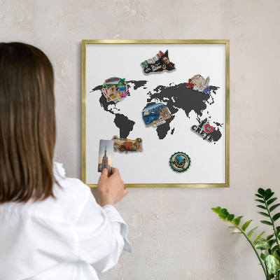 Lavagna magnetica per calamite souvenir in colore oro Mappa del mondo