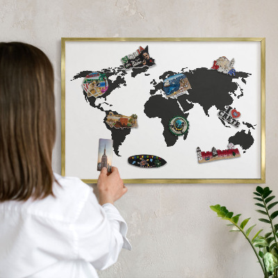 Lavagna magnetica per calamite souvenir in colore oro Mappa del mondo