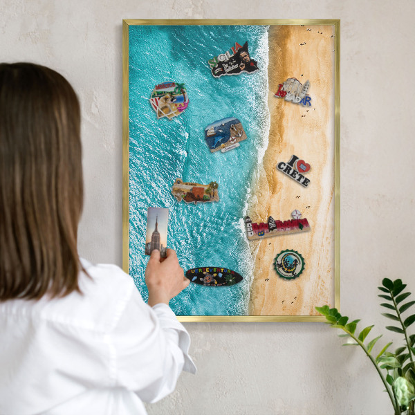 Lavagna magnetica per calamite souvenir in colore oro Mare e spiaggia