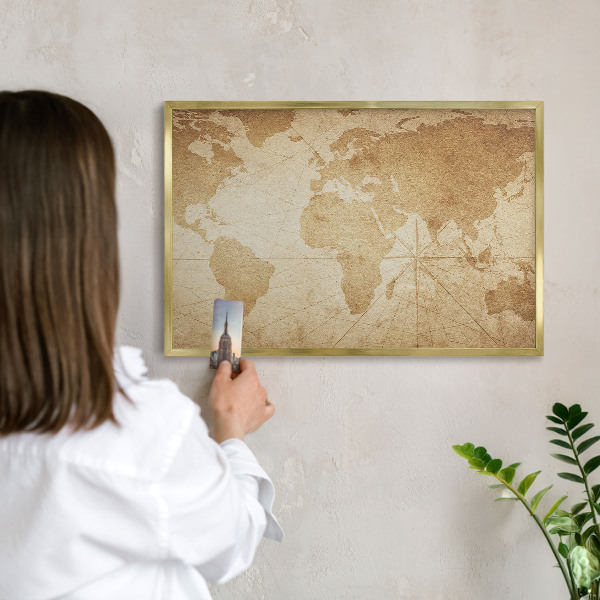 Lavagna magnetica per calamite souvenir in colore oro Vecchia mappa
