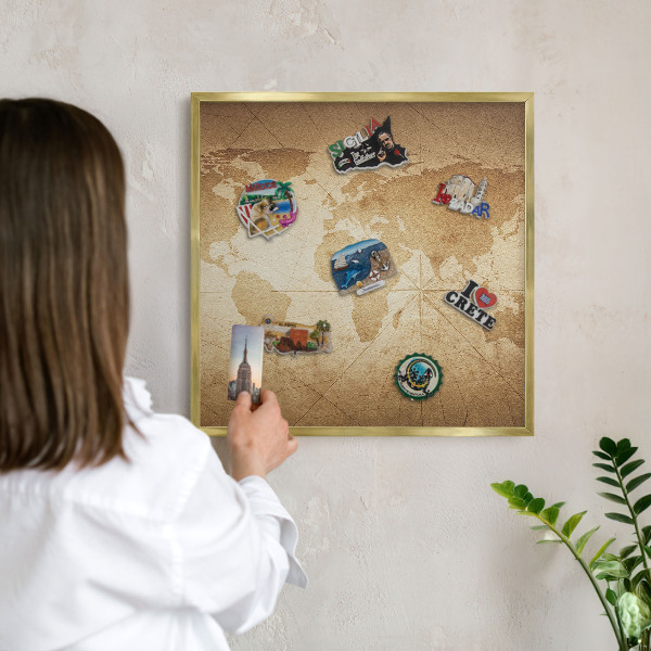 Lavagna magnetica per calamite souvenir in colore oro Vecchia mappa