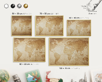 Lavagna magnetica per calamite souvenir in colore oro Vecchia mappa