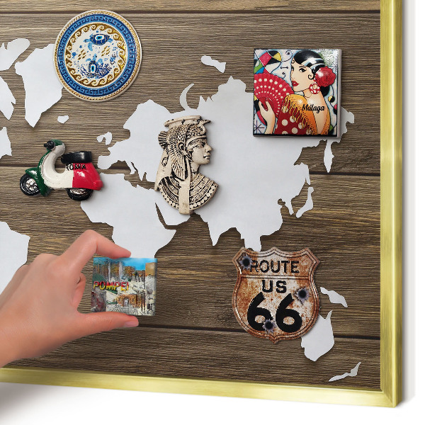 Lavagna magnetica per calamite souvenir in colore oro Mappa in legno