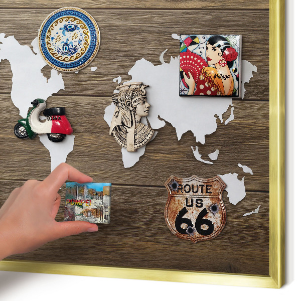 Lavagna magnetica per calamite souvenir in colore oro Mappa in legno
