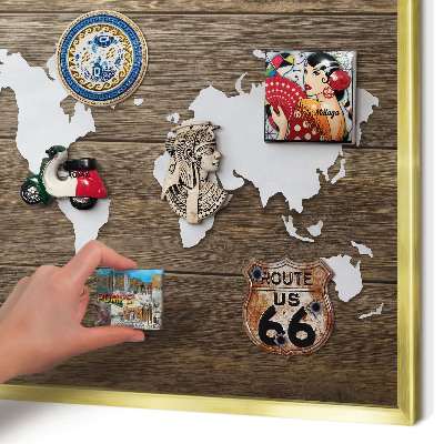 Lavagna magnetica per calamite souvenir in colore oro Mappa in legno