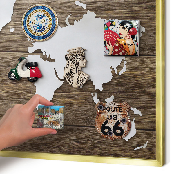 Lavagna magnetica per calamite souvenir in colore oro Mappa in legno