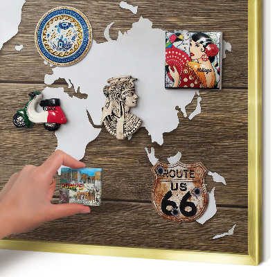 Lavagna magnetica per calamite souvenir in colore oro Mappa in legno