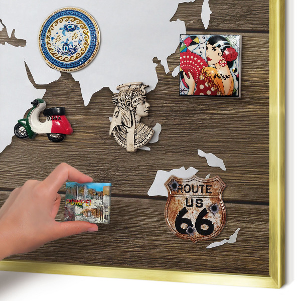 Lavagna magnetica per calamite souvenir in colore oro Mappa in legno