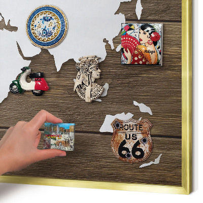 Lavagna magnetica per calamite souvenir in colore oro Mappa in legno