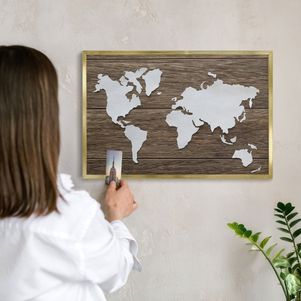 Lavagna magnetica per calamite souvenir in colore oro Mappa in legno