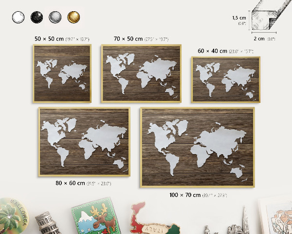 Lavagna magnetica per calamite souvenir in colore oro Mappa in legno