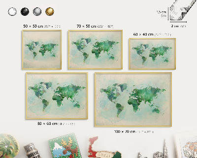 Lavagna per calamite delle vacanze con cornice dorata Mappa del mondo