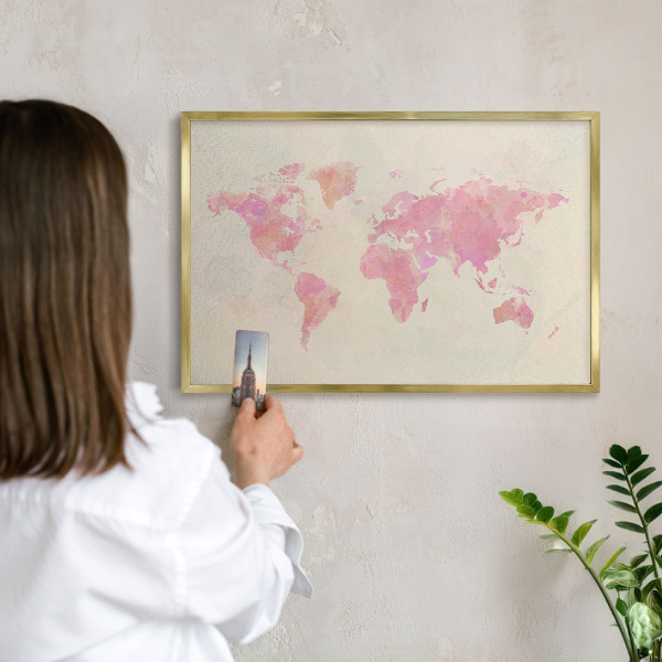 Lavagna magnetica per calamite souvenir in colore oro Mappa del mondo