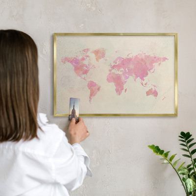 Lavagna magnetica per calamite souvenir in colore oro Mappa del mondo