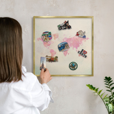 Lavagna magnetica per calamite souvenir in colore oro Mappa del mondo