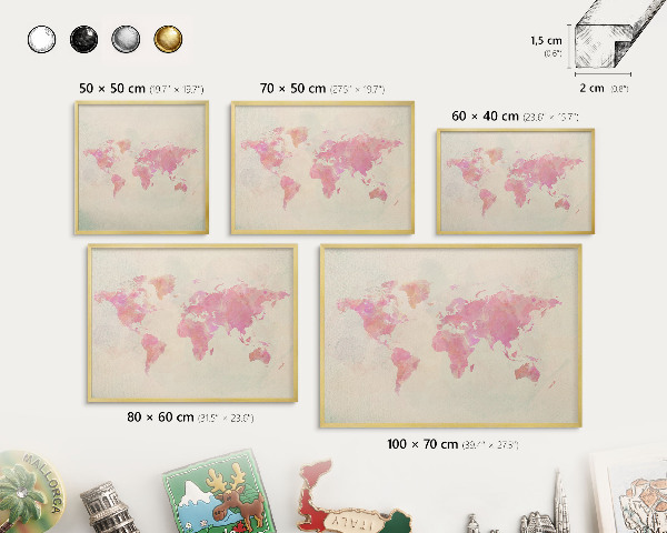 Lavagna magnetica per calamite souvenir in colore oro Mappa del mondo