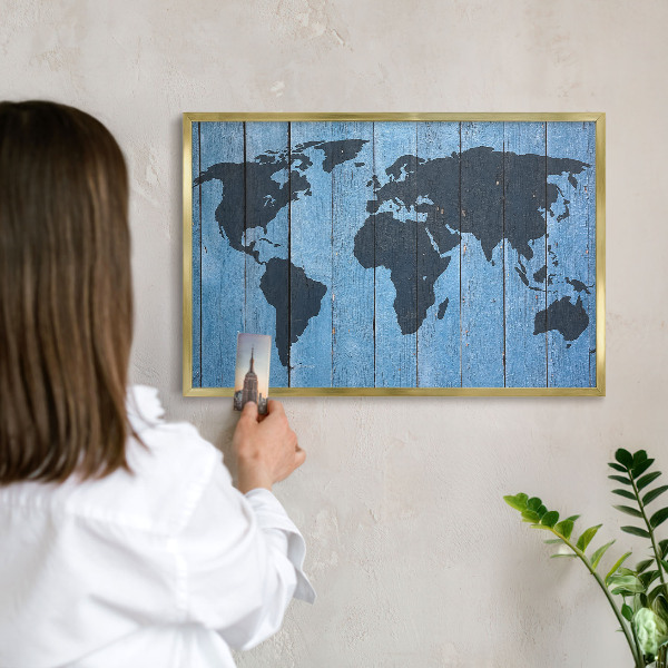 Lavagna magnetica per calamite souvenir in colore oro Mappa del mondo
